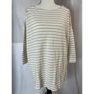 J. Jill Women's Large Cotton Striped 3/4 Sleeve Top Lightweight Beachy Comfy